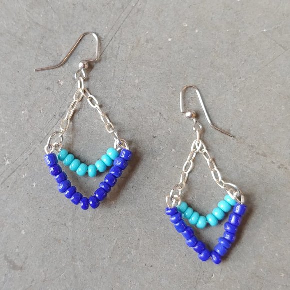 Handmade Boho Purple and Blue Fringe and Bead Dangle Earrings Set - Picture 11 of 12